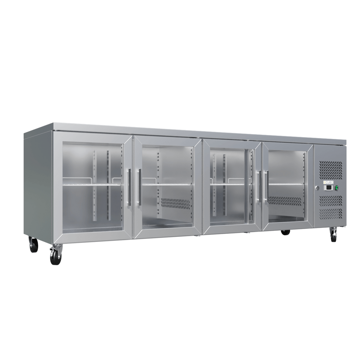 CUBO Glass Door Preparation Workbench 638L - 4 Door Counter Fridge - Stainless Steel - 2230(W) x 717(D)mm - CS-GN4100TNG