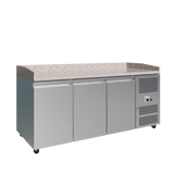Cubo Pizzakühltisch - 3 Türen - 580L - Edelstahl mit Granitarbeitsfläche - CS-PZ3600TN