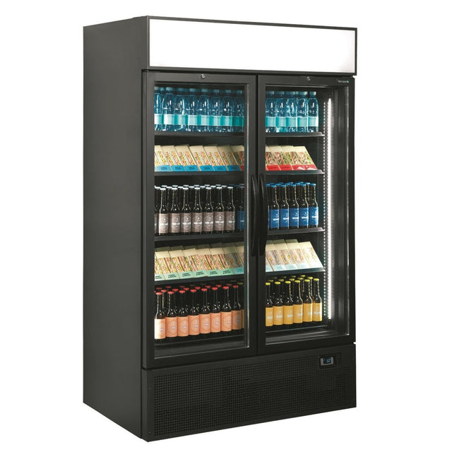 Tefcold Double Glass Door Bottle Cooler Merchandiser Fridge - FSC1200H-BLACK Upright Double Door Bottle Coolers Tefcold