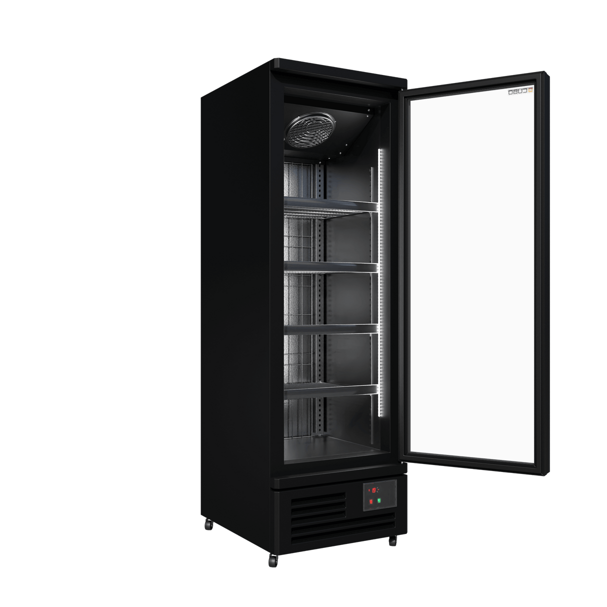 Cubo Gefrierschrank, 400 l, Schwarzer Innenraum mit LED-Beleuchtung, 1 Tür mit 5 Einlegeböden, Energieeffizient, CS-SU6B