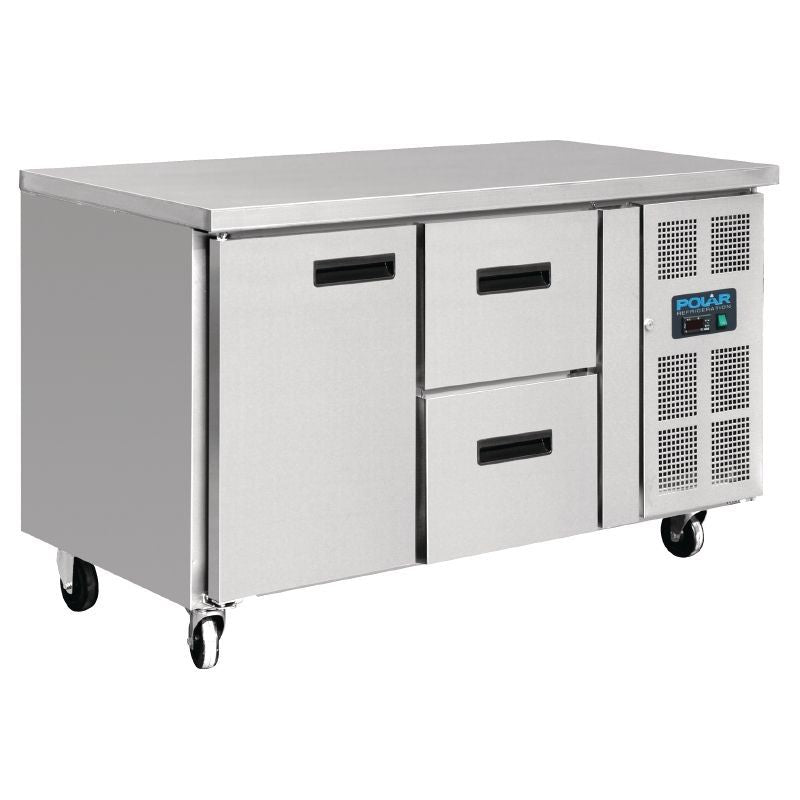 Polar 1 Door and 2 Drawer Counter Fridge 228Ltr - GD873 Refrigerated Counters - Single Door Polar