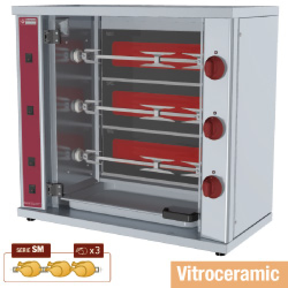 Diamond SMALL Vitroceramic chicken roaster, 3 spits (9 chicken) - RVE/3C-SM