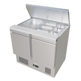 CUBO Saladette mit Deckel 240L - Kühlwerkbank mit 2 Türen - Edelstahl - Inklusive GN-Behälter - 900(B) x 700(T)mm - CS-S900