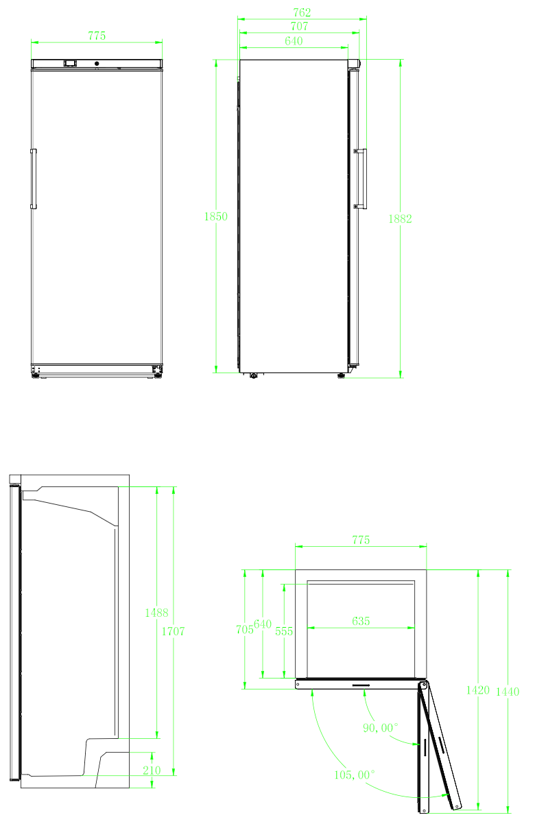 Cubo Gefrierschrank 510L - Schwarz mit LED-Beleuchtung - 1 Tür mit 5 Ablagen - Energieeffizient - CS-BF600V