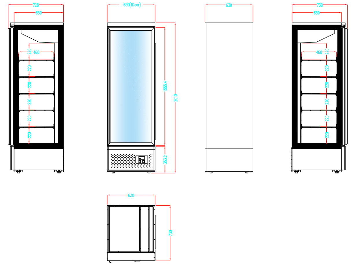 Cubo Gefrierschrank, 400 l, Schwarzer Innenraum mit LED-Beleuchtung, 1 Tür mit 5 Einlegeböden, Energieeffizient, CS-SU6B