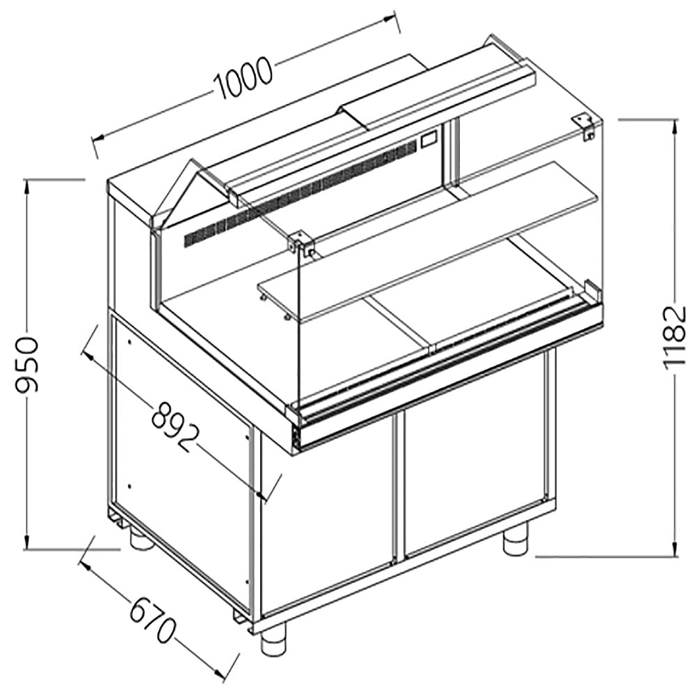 Diamond Präsentationstheke neutral x Bäckerei EN &amp; GN, niedriges Glas - PB10X