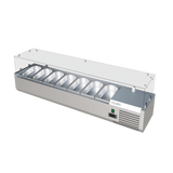 Cubo Kühlthekenvitrine / Zubereitungsplatte - Glasumrandung - GN1/4 x 7 GN-Behälter und Deckel - 1500 x 335 - CS-VRX1500/330