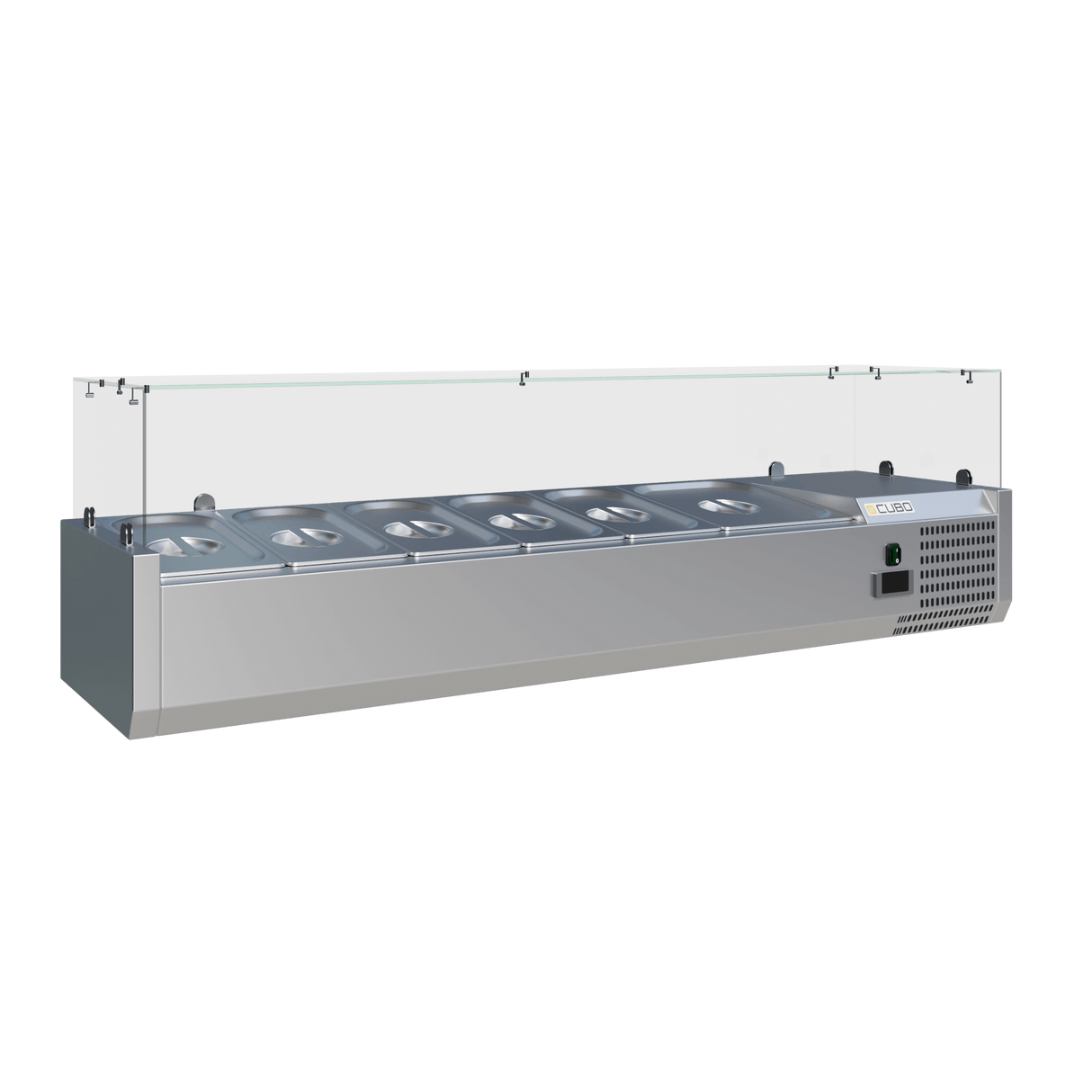 Cubo gekoelde toonbankvitrine / voorbereidingsplateau 5 x 1/3 en 1 x 1/2 GN - glazen omranding - 1500 x 395 - CS-VRX1500/380