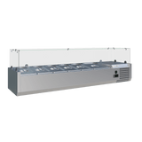 Cubo gekoelde toonbankvitrine / voorbereidingsplateau 5 x 1/3 en 1 x 1/2 GN - glazen omranding - 1500 x 395 - CS-VRX1500/380