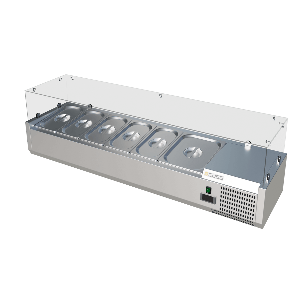 Cubo gekoelde toonbankvitrine / voorbereidingsplateau 5 x 1/3 en 1 x 1/2 GN - glazen omranding - 1500 x 395 - CS-VRX1500/380
