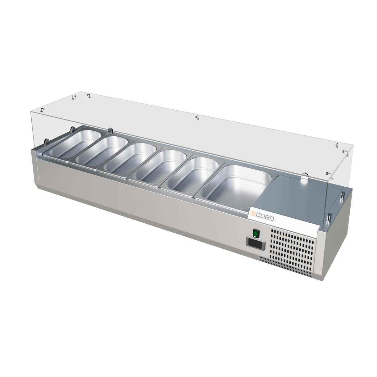 Cubo gekoelde toonbankvitrine / voorbereidingsplateau 5 x 1/3 en 1 x 1/2 GN - glazen omranding - 1500 x 395 - CS-VRX1500/380