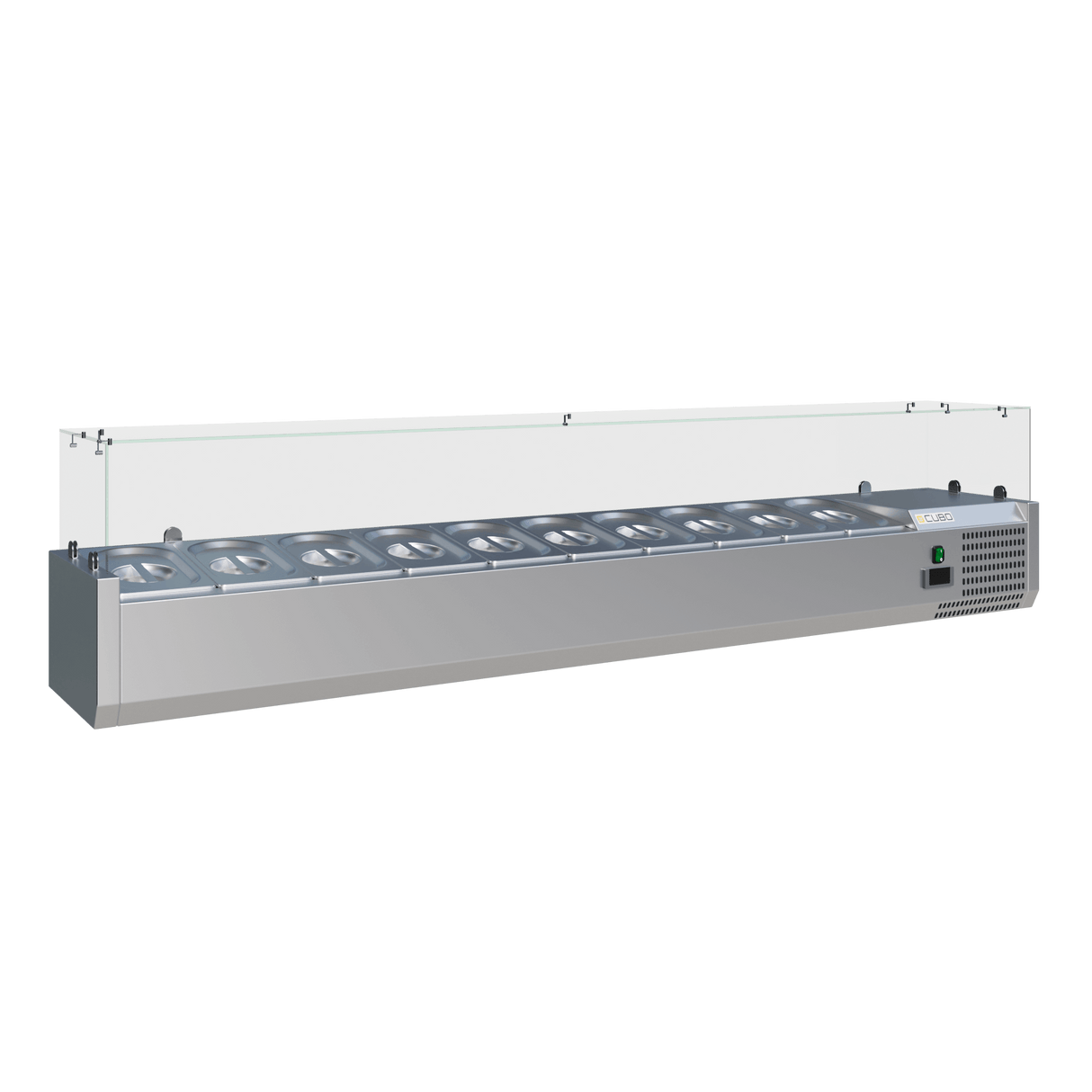 Cubo koelvitrine / bereidingsplateau - GN1/4 x 10 GN-bak met deksel - glazen omlijsting - 2000 x 330 - CS-VRX2000/330