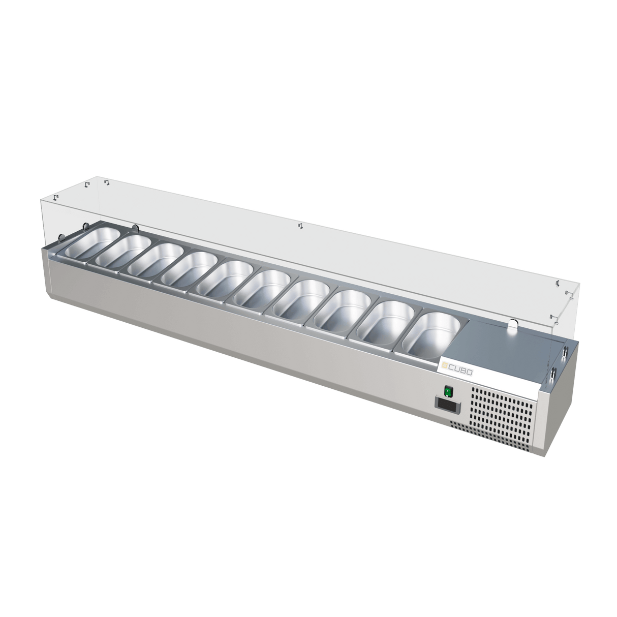 Cubo koelvitrine / bereidingsplateau - GN1/4 x 10 GN-bak met deksel - glazen omlijsting - 2000 x 330 - CS-VRX2000/330