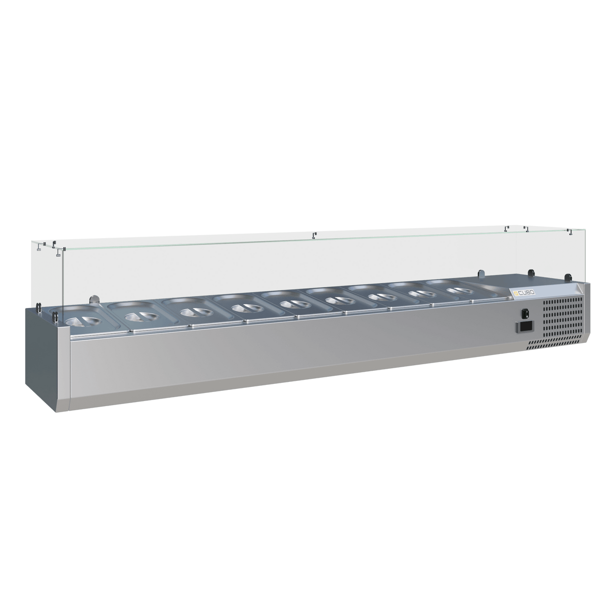 Cubo Refrigerated Counter Top Display Case / Preparation Top - GN1/4 x 10 GN pan and lid - Glass Surround - 2000 x 395 - CS-VRX2000/380