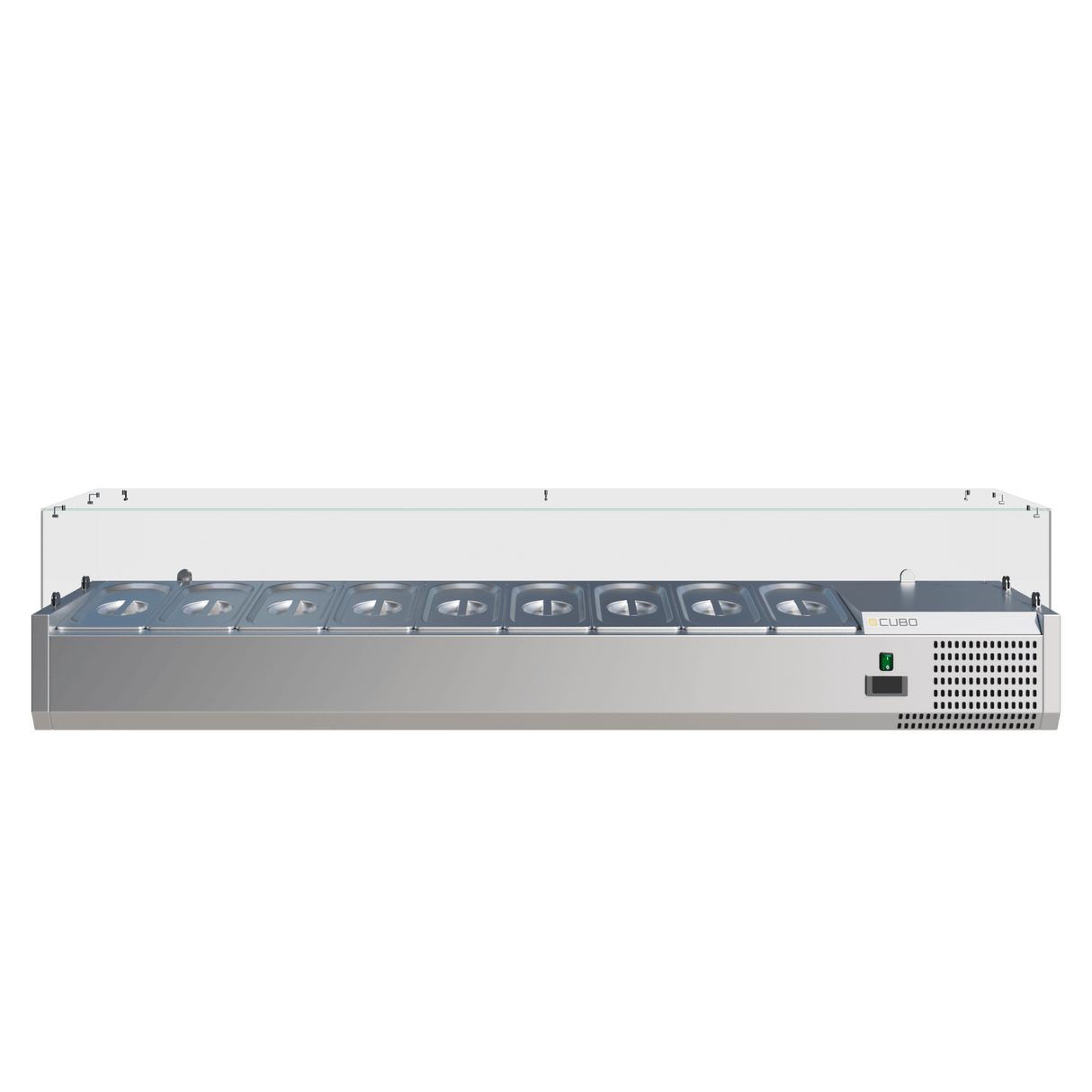 Cubo Refrigerated Counter Top Display Case / Preparation Top - GN1/4 x 10 GN pan and lid - Glass Surround - 2000 x 395 - CS-VRX2000/380