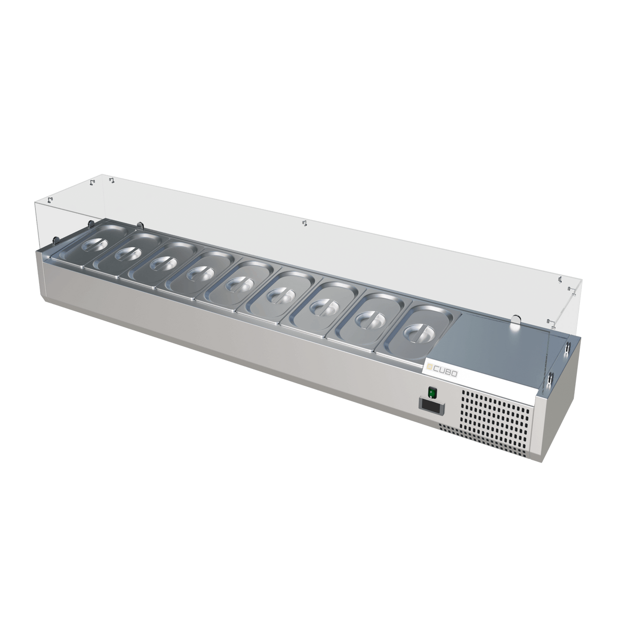Cubo Refrigerated Counter Top Display Case / Preparation Top - GN1/4 x 10 GN pan and lid - Glass Surround - 2000 x 395 - CS-VRX2000/380