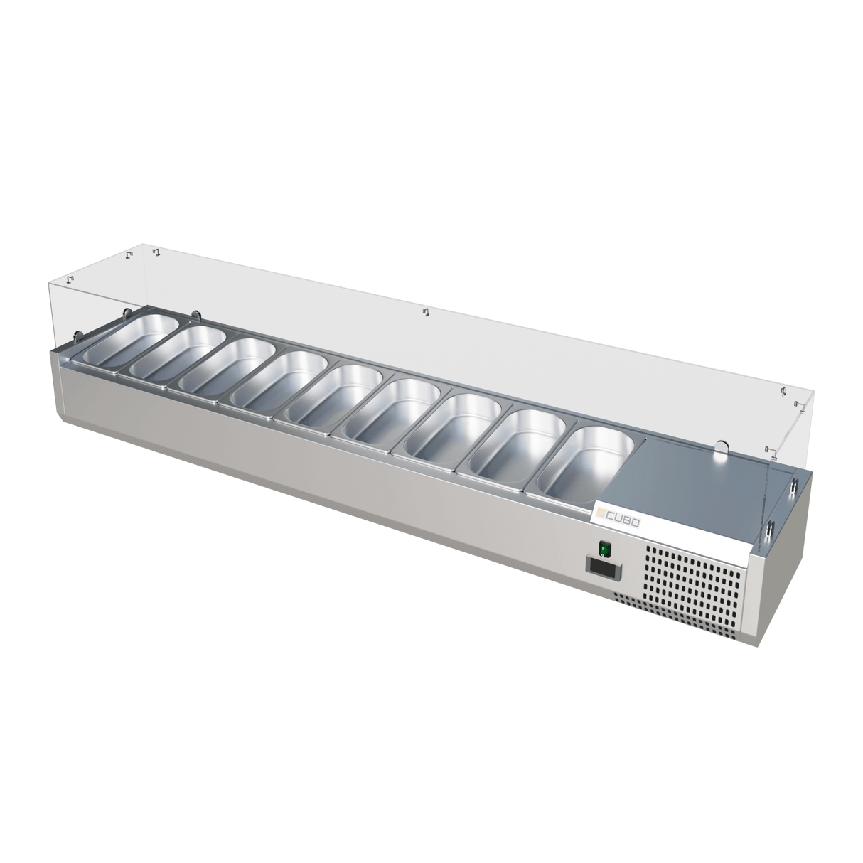Cubo Refrigerated Counter Top Display Case / Preparation Top - GN1/4 x 10 GN pan and lid - Glass Surround - 2000 x 395 - CS-VRX2000/380