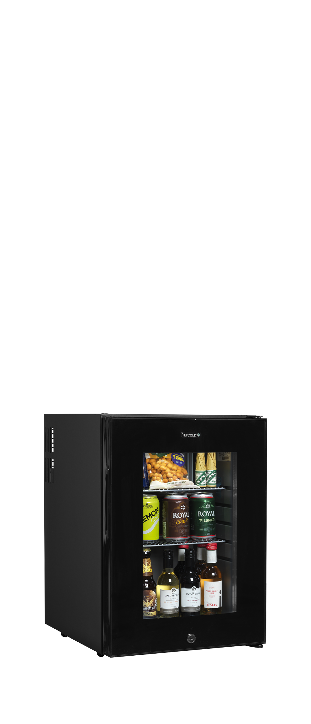 TEFCOLD Minibar – Schwarz – Hotel – Büro – LED-Beleuchtung – Leiser Betrieb – Türanschlag wechselbar – TM44G