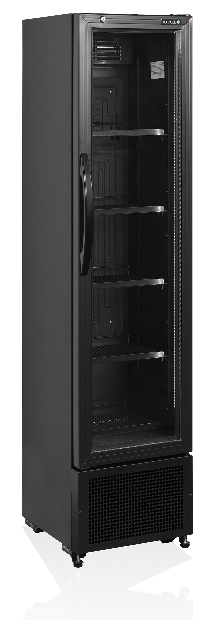 TEFCOLD Glass Display Fridge - Black - Narrow Width 435mm x Depth 500mm x Height 1833mm - FS176H