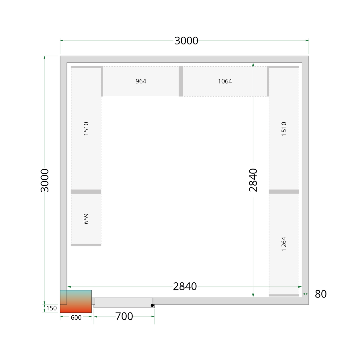 TEFCOLD Cold room panels 80 mm - without floor - CR 300x300x212 NF