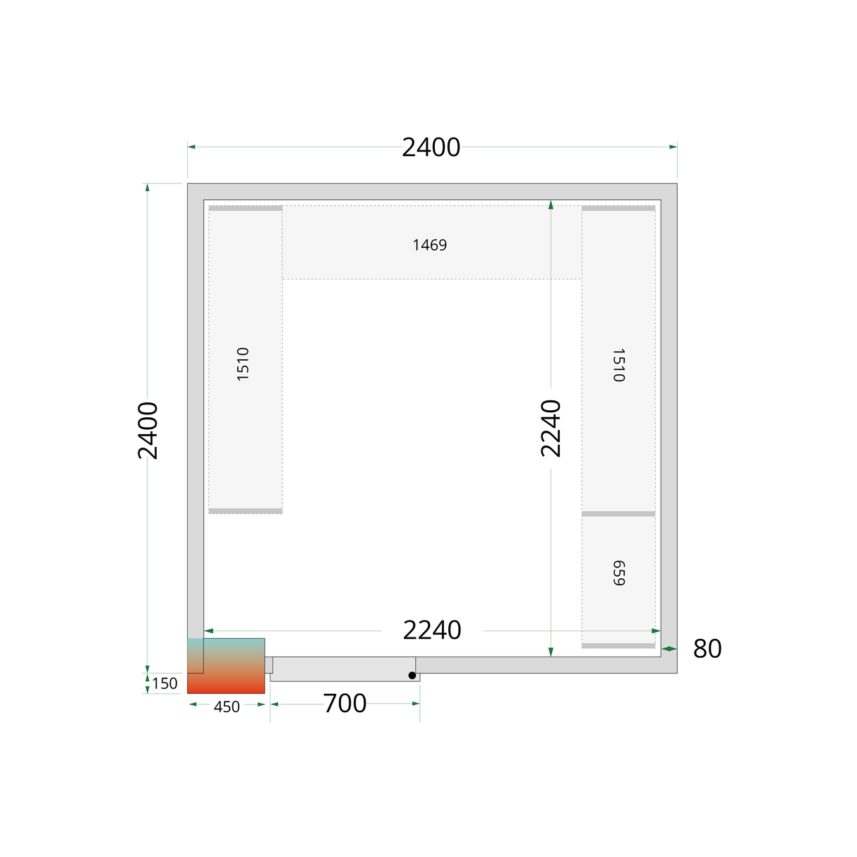 TEFCOLD Cold room panels 80 mm - without floor - CR 240x240x212 NF