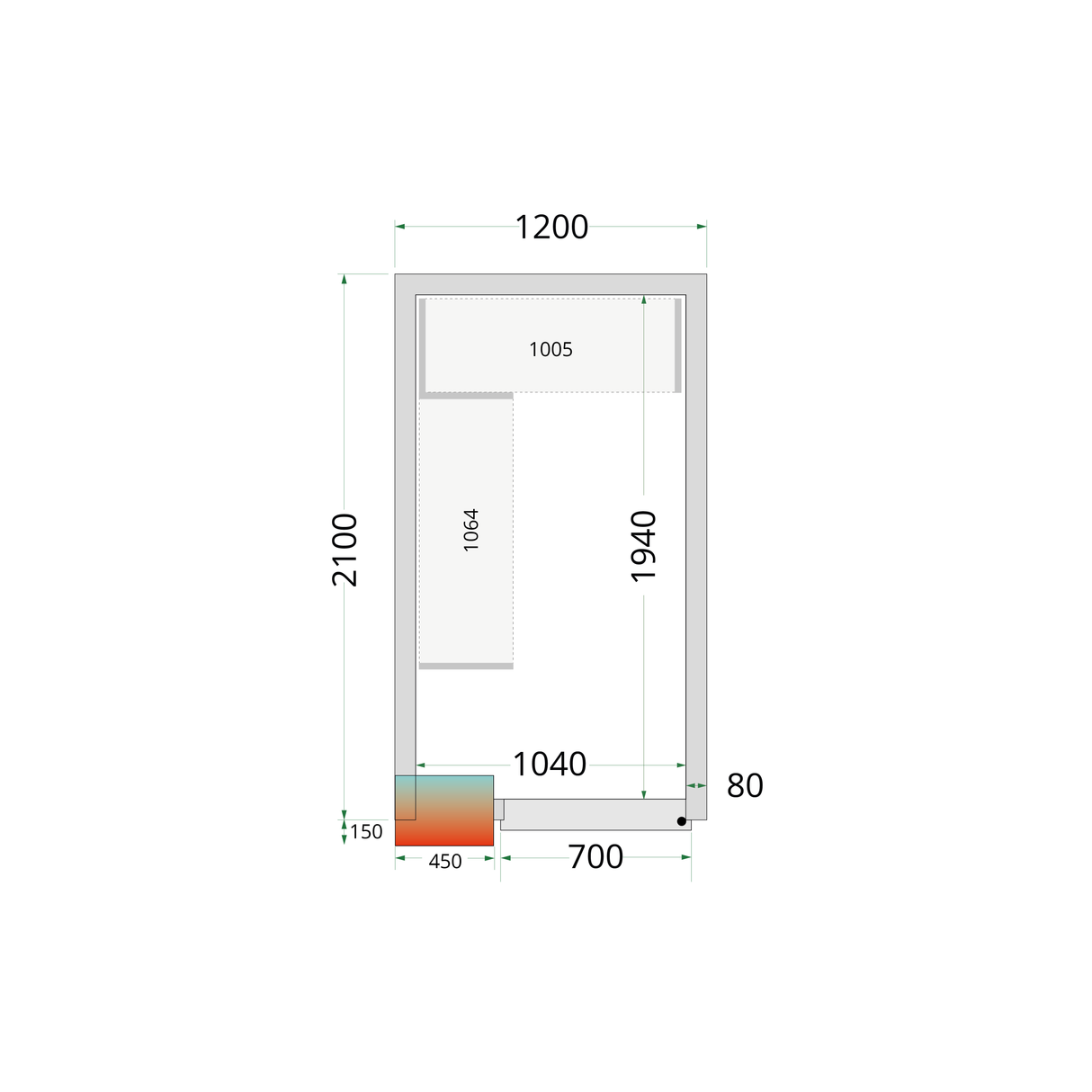 TEFCOLD Koelcelpanelen 80 mm - zonder vloer - CR 120x210x212 NF