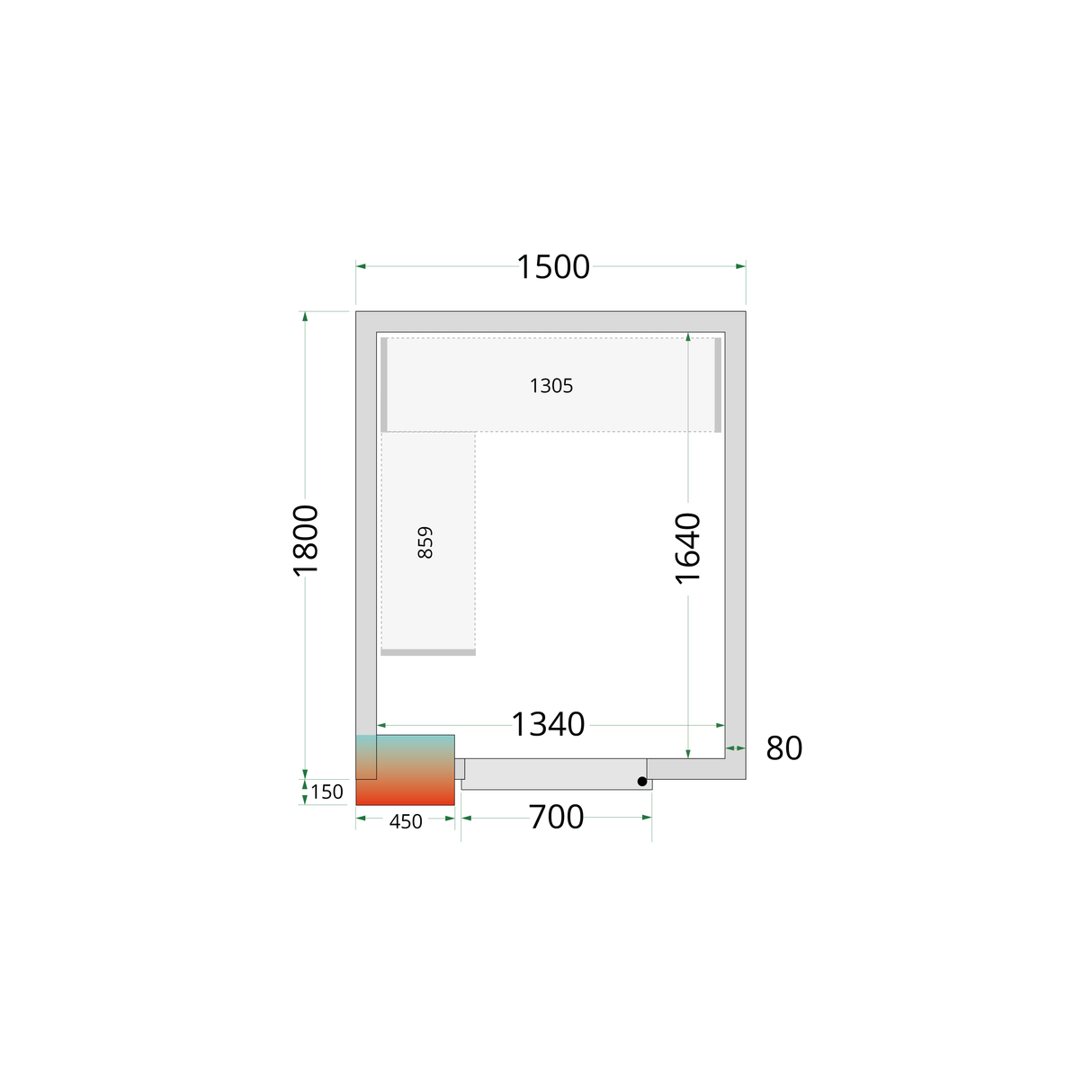 TEFCOLD Koelcelpanelen 80 mm - zonder vloer - CR 150x180x212 NF