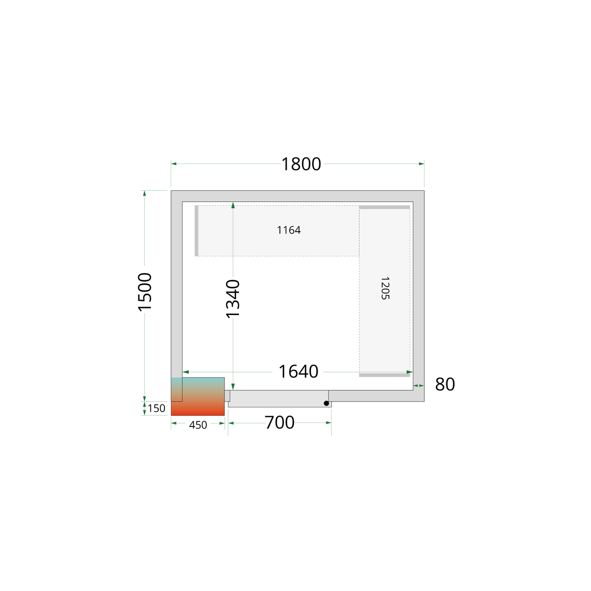 TEFCOLD Koelcelpanelen 80 mm - zonder vloer - CR 180x150x212 NF