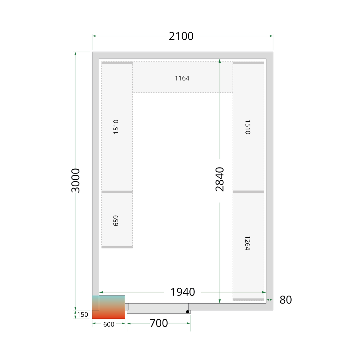 TEFCOLD Kühlraumplatten 80 mm - CR 210x300x220