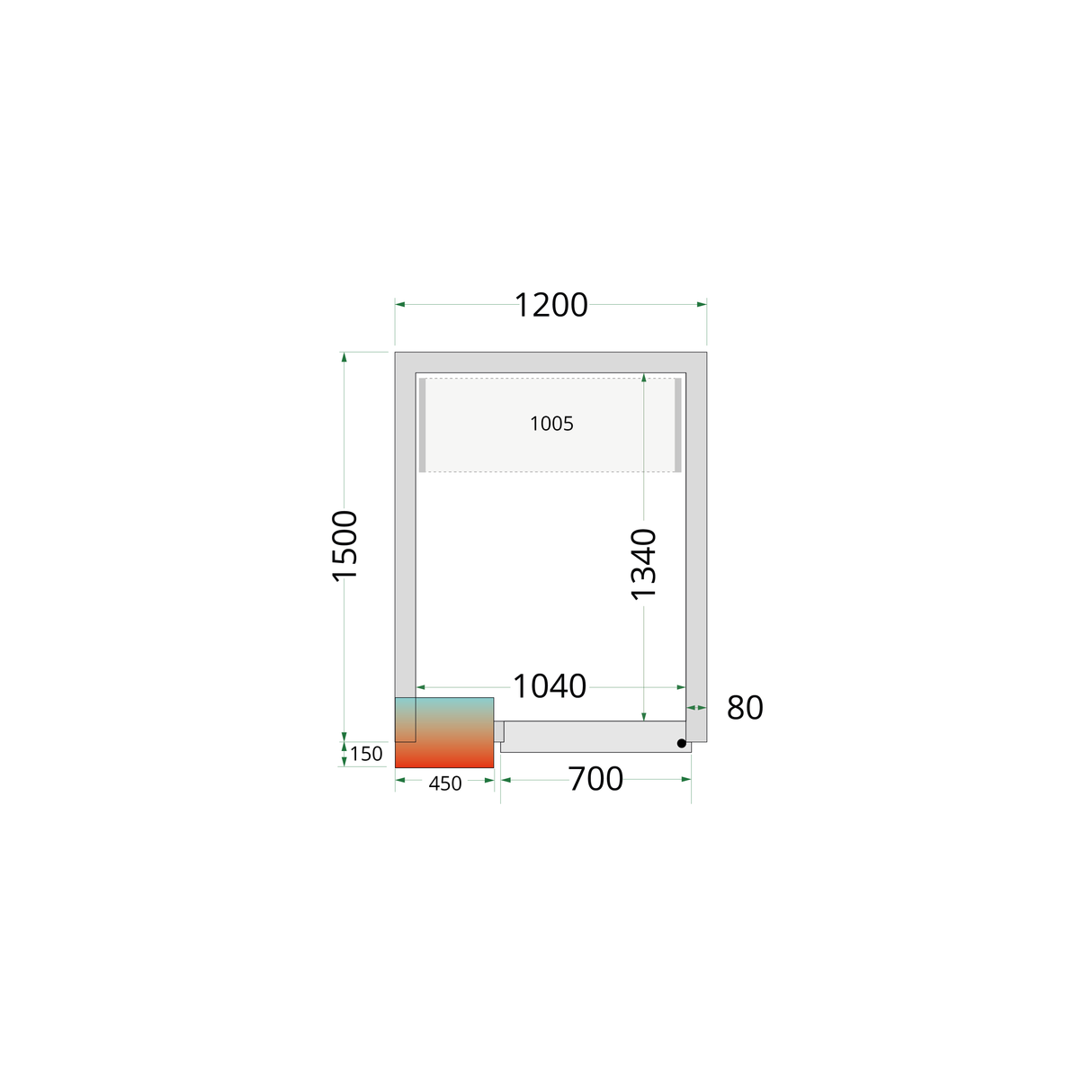 TEFCOLD Koelcelpanelen 80 mm - zonder vloer - CR 120x150x212 NF