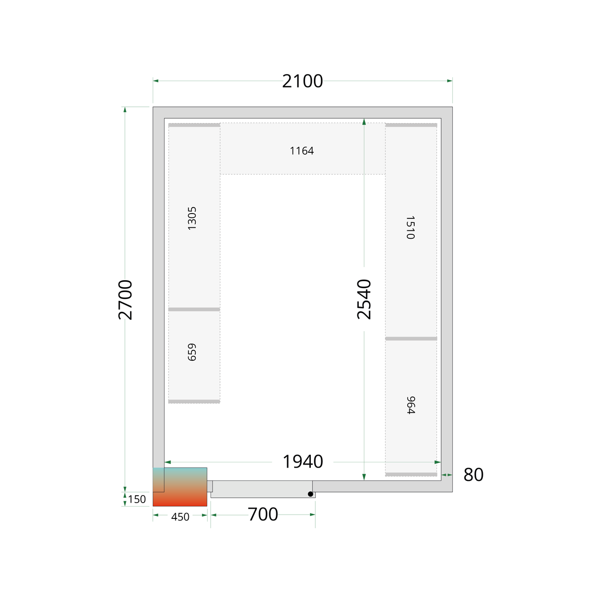 TEFCOLD Cold room panels 80 mm - CR 210x270x220