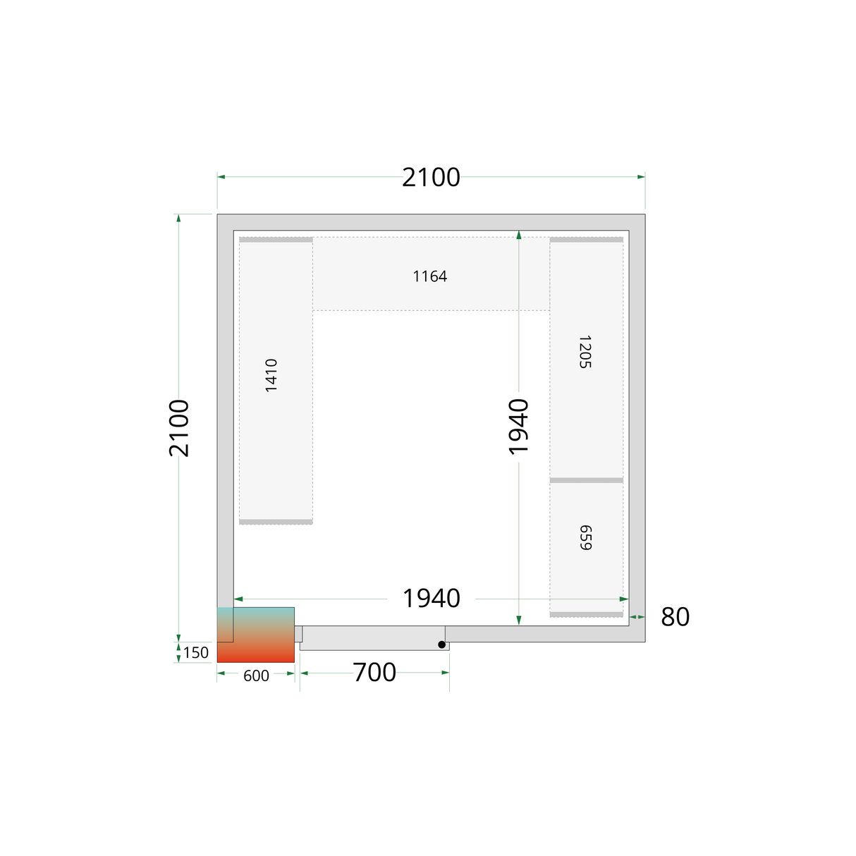 TEFCOLD Koelcelpanelen 80 mm - CR 210x210x220