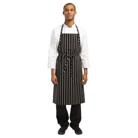 Chef Works Premium Woven Bib Apron Black and White Stripe - B248 Kitchen Clothing Chef Works