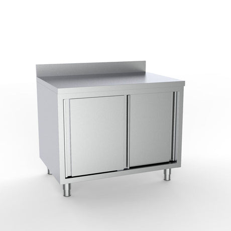 Combisteel Full 430 Stainless Steel 600 Line Worktable With Sliding Doors & Upstand 1600mm Wide Stainless Steel Worktops With Cupboards Combisteel   