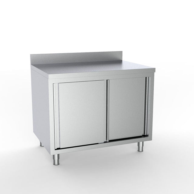 Combisteel Full 430 Stainless Steel 600 Line Worktable With Sliding Doors & Upstand 1800mm Wide Stainless Steel Worktops With Cupboards Combisteel   