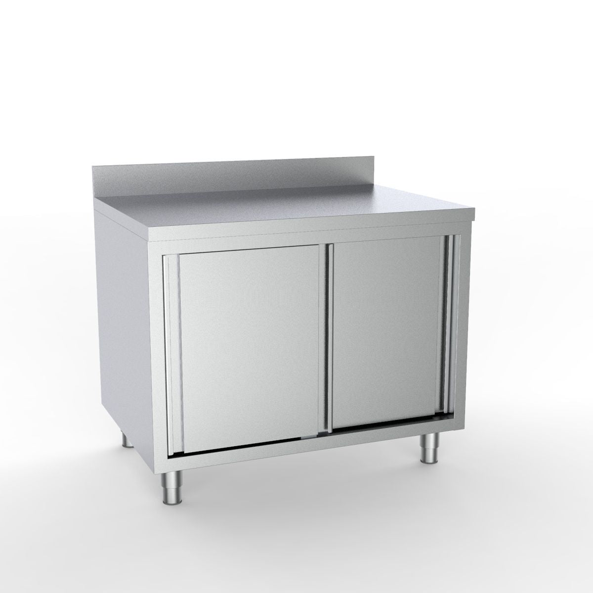 Combisteel Full 430 Stainless Steel 700 Line Worktable With Sliding Doors & Upstand 1600mm Wide Stainless Steel Worktops With Cupboards Combisteel   