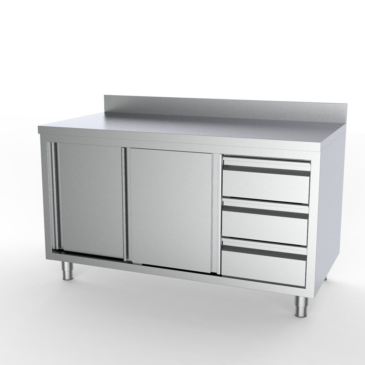 Combisteel Full 430 Stainless Steel Worktable Sliding Doors, 3 Drawers & Upstand 1400mm Wide Stainless Steel Worktops With Cupboards Combisteel   