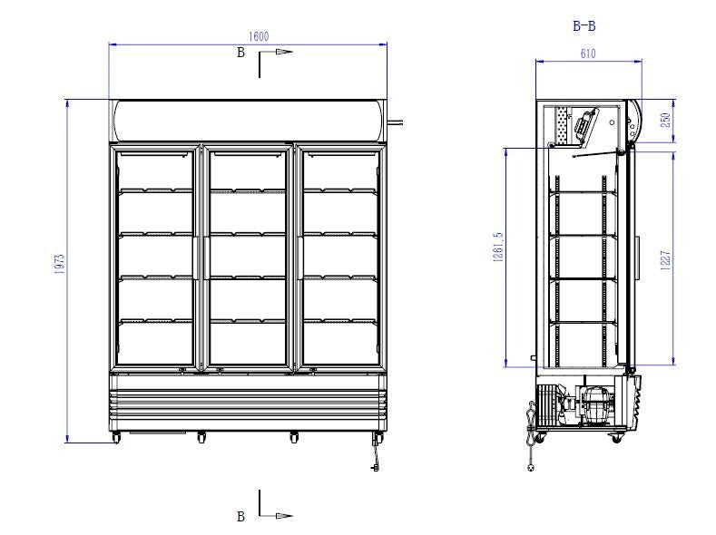 Combisteel Triple Hinged Glass Door Fridge Merchandiser 1065Ltr - 7455.2110 Upright Triple Bottle Coolers Combisteel   