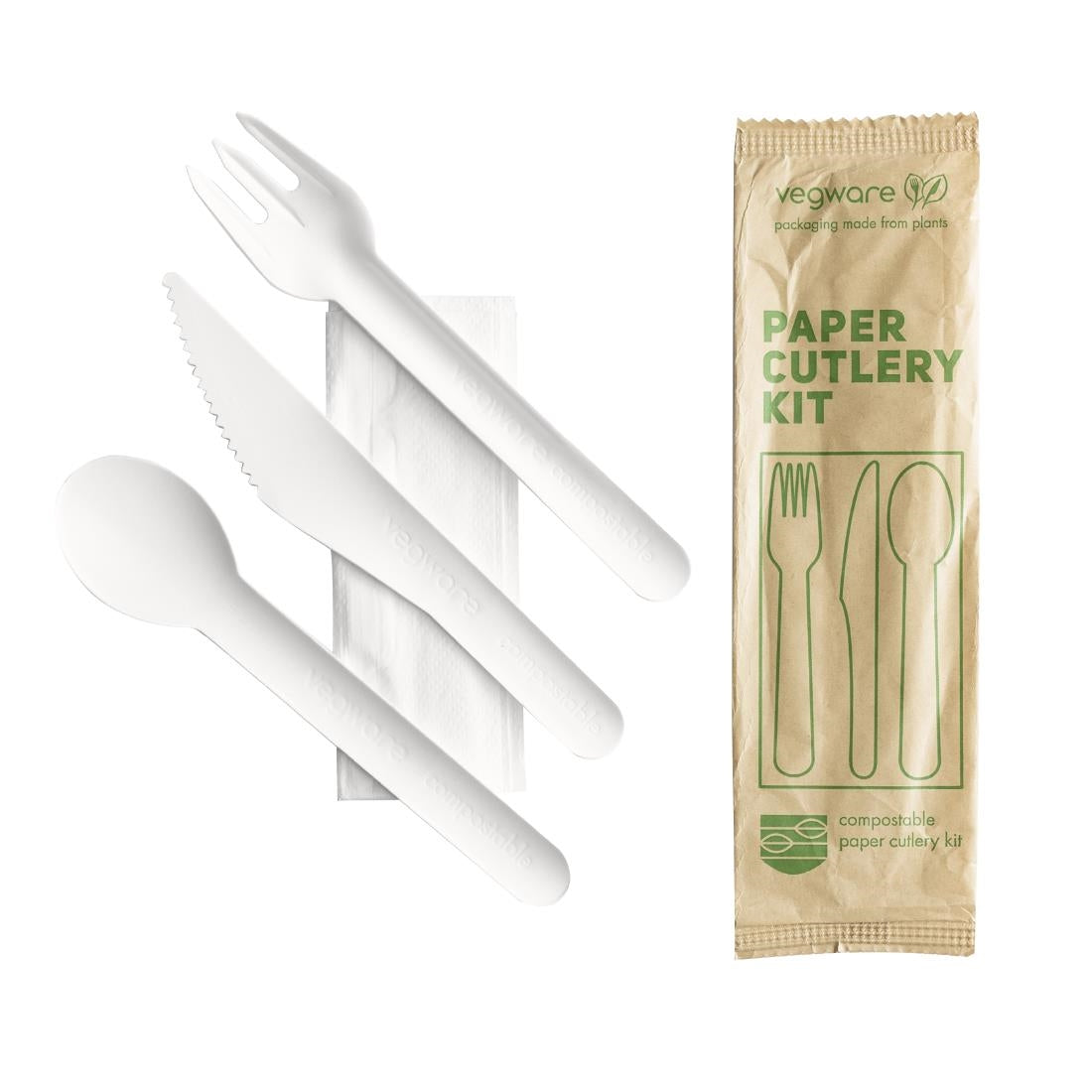 Vegware Compostable Paper Cutlery Kit 4in1 (Case of 250) - CU545  Vegware