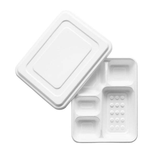 Vegware 5 Compartment Bagasse Meal Trays with Lid (Pack of 200) - CU546  Vegware