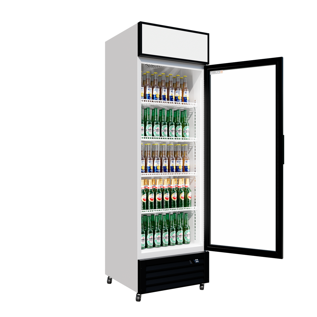 Cubo Display Fridge 335L - 1 Glass Door with Merchandising Canopy - Lockable - Energy Efficient - CS-370W-EE