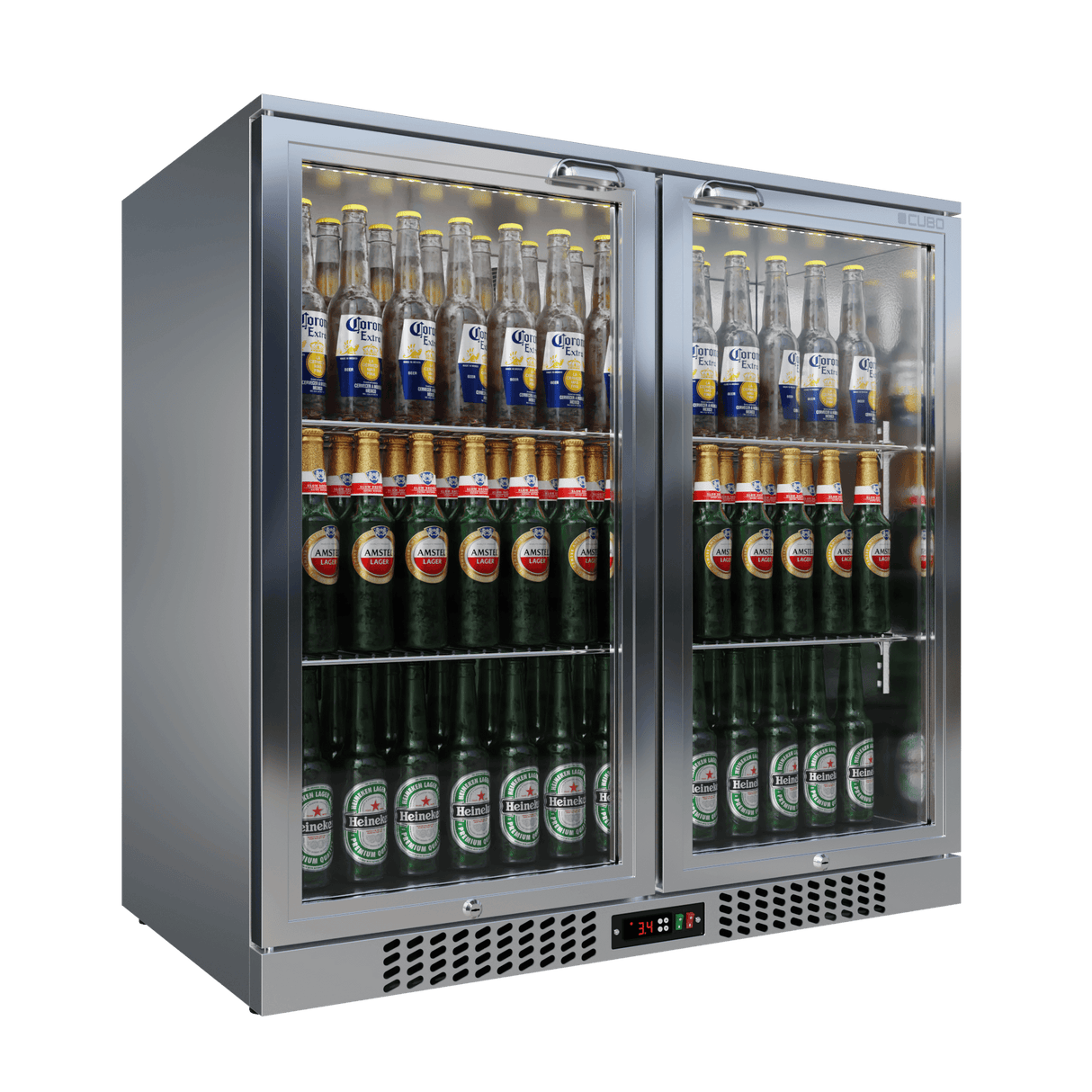 CUBO Bar Fridge 207L - 2 Hinged Glass Doors Stainless Steel - Lockable - 195 bottles - Energy Efficient - CS-210H-S-EE