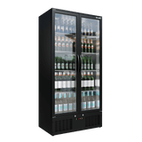 CUBO Upright Bar Fridge 477L - Black with Stainless Steel Interior - 2 Glass Doors with LED Lighting - Lockable with Key - Energy Efficient - CS-510H