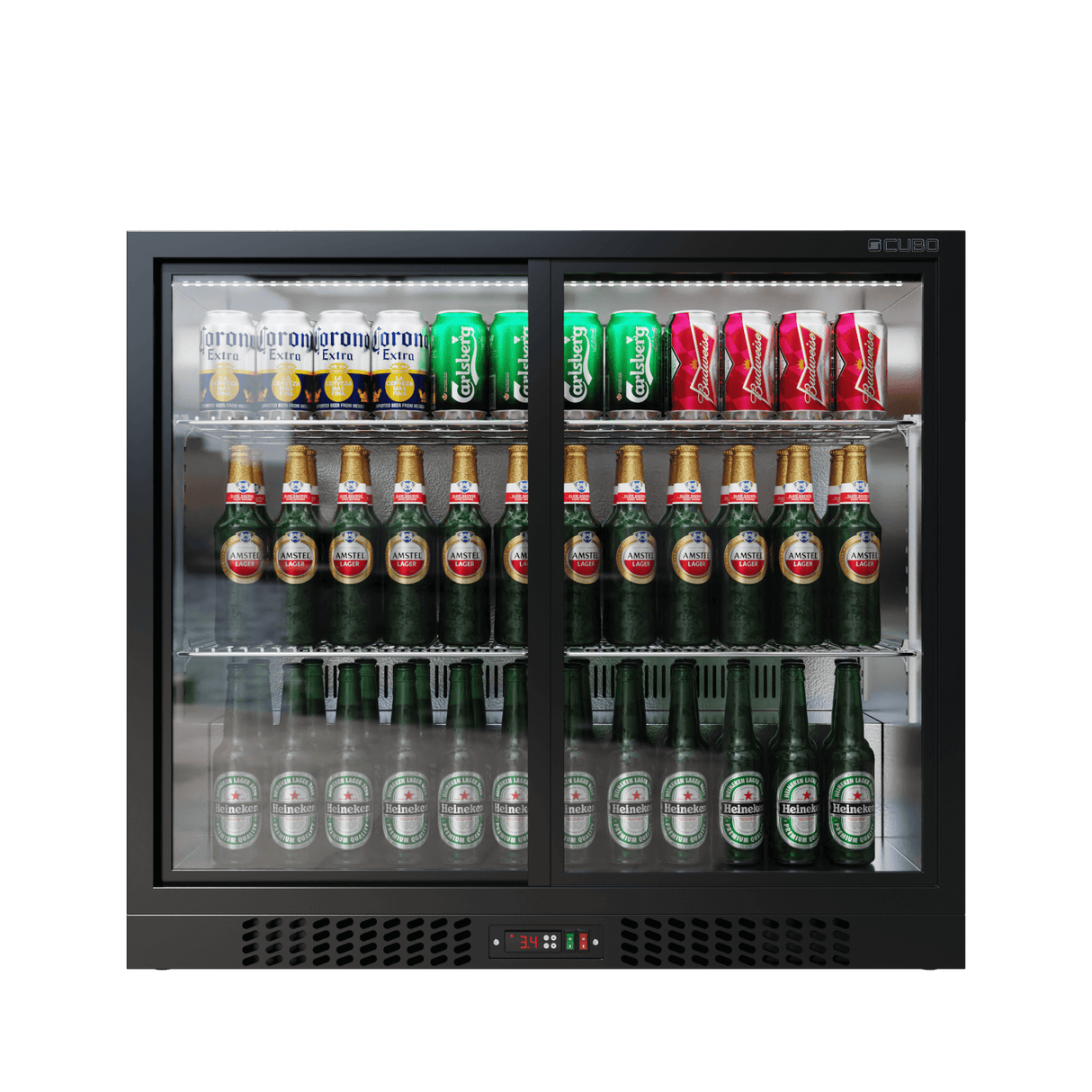 Cubo Barkoelkast 188L - 2 Schuifdeuren van glas met laag profiel - Afsluitbaar met slot - CS-210SC-EE
