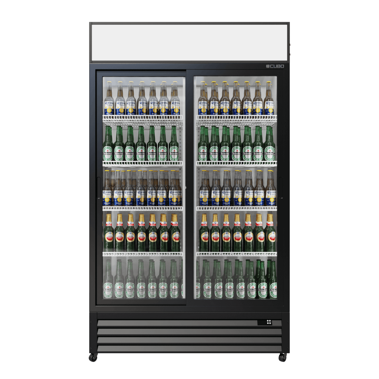 CUBO Display Fridge 525L - 2 Sliding Glass Doors with Merchandising Canopy - Lockable - Energy Efficient - CS-690B-EE