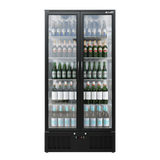 CUBO Upright Bar Fridge 477L - Black with Stainless Steel Interior - 2 Glass Doors with LED Lighting - Lockable with Key - Energy Efficient - CS-510H