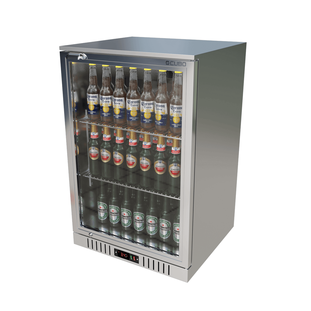 CUBO Bar Fridge 133L - 1 Glass Door Stainless Steel - Lockable - 72 Bottles - Energy Efficient - CS-130H-S-EE