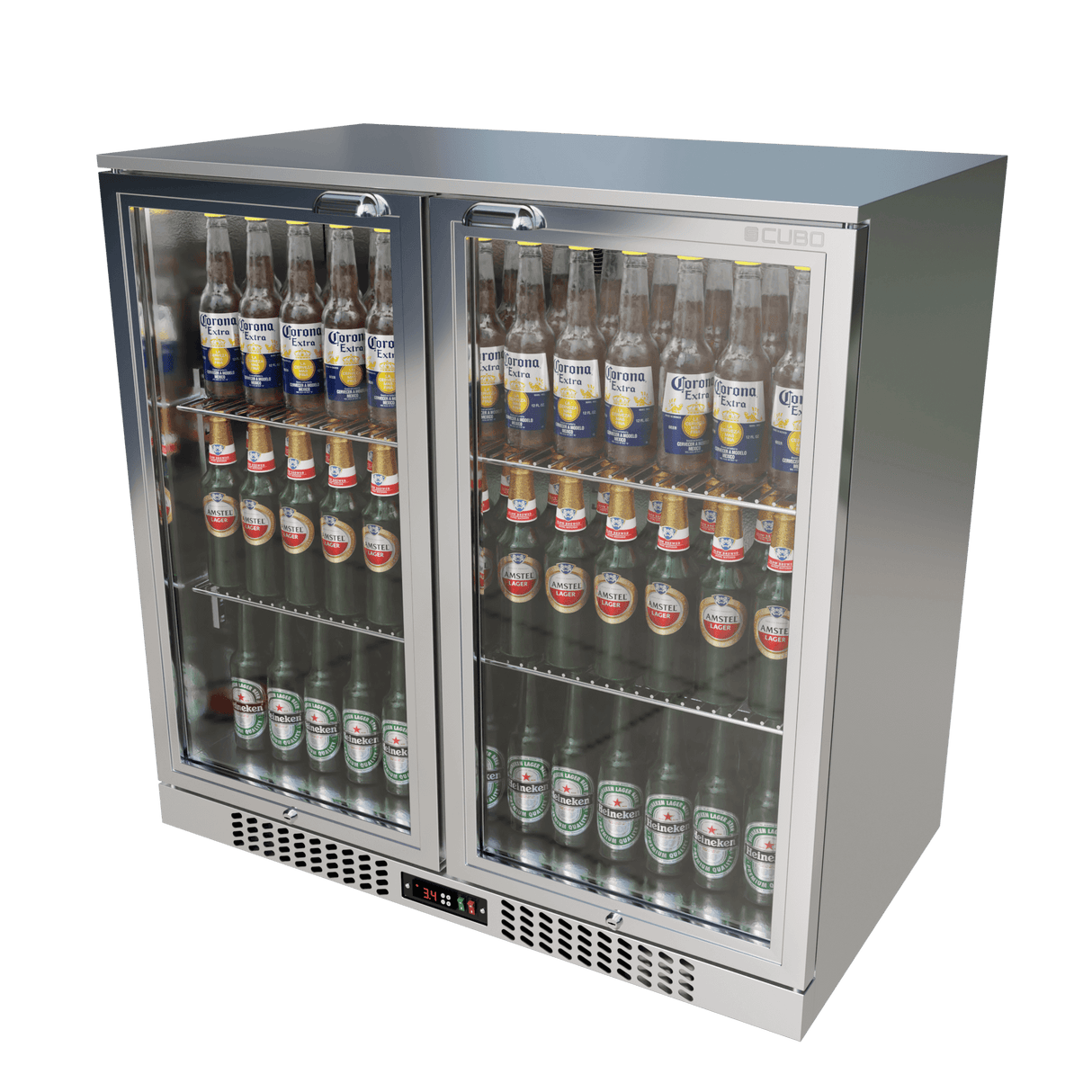 CUBO Bar Fridge 207L - 2 Hinged Glass Doors Stainless Steel - Lockable - 195 bottles - Energy Efficient - CS-210H-S-EE