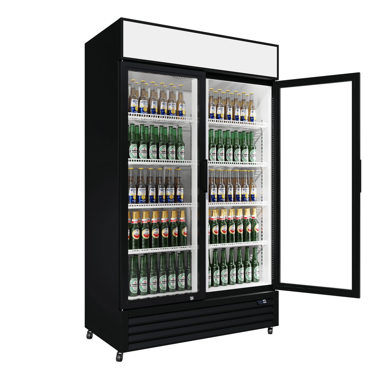 CUBO Display Fridge 525L - 2 Hinged Glass Door with Merchandising Canopy - Lockable - Energy Efficient - CS-690A-EE