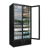 CUBO Upright Bar Fridge 477L - Black with Stainless Steel Interior - 2 Glass Doors with LED Lighting - Lockable with Key - Energy Efficient - CS-510H